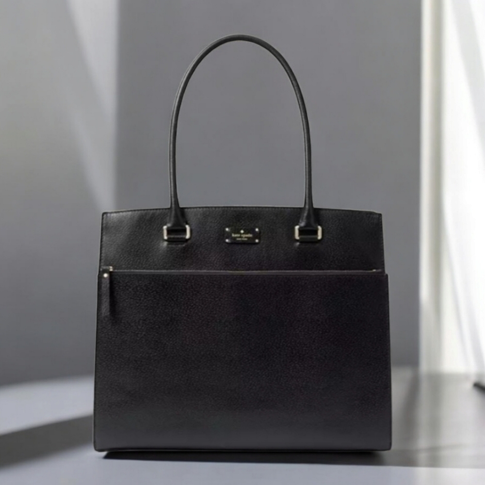 KATE SPADE Maeve Black Leather Satchel Large Tote Shoulder Bag Purse Briefcase - Picture 3 of 16